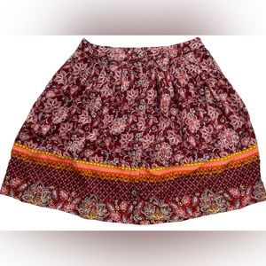 Xhilaration boho floral and geometric pattern, button down flair skirt